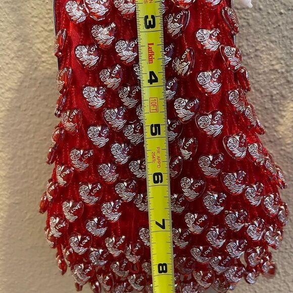 La viola Vintage Red Satin LOVE Beads with Hearts Long Chain Crossbody Purse - Picture 6 of 16